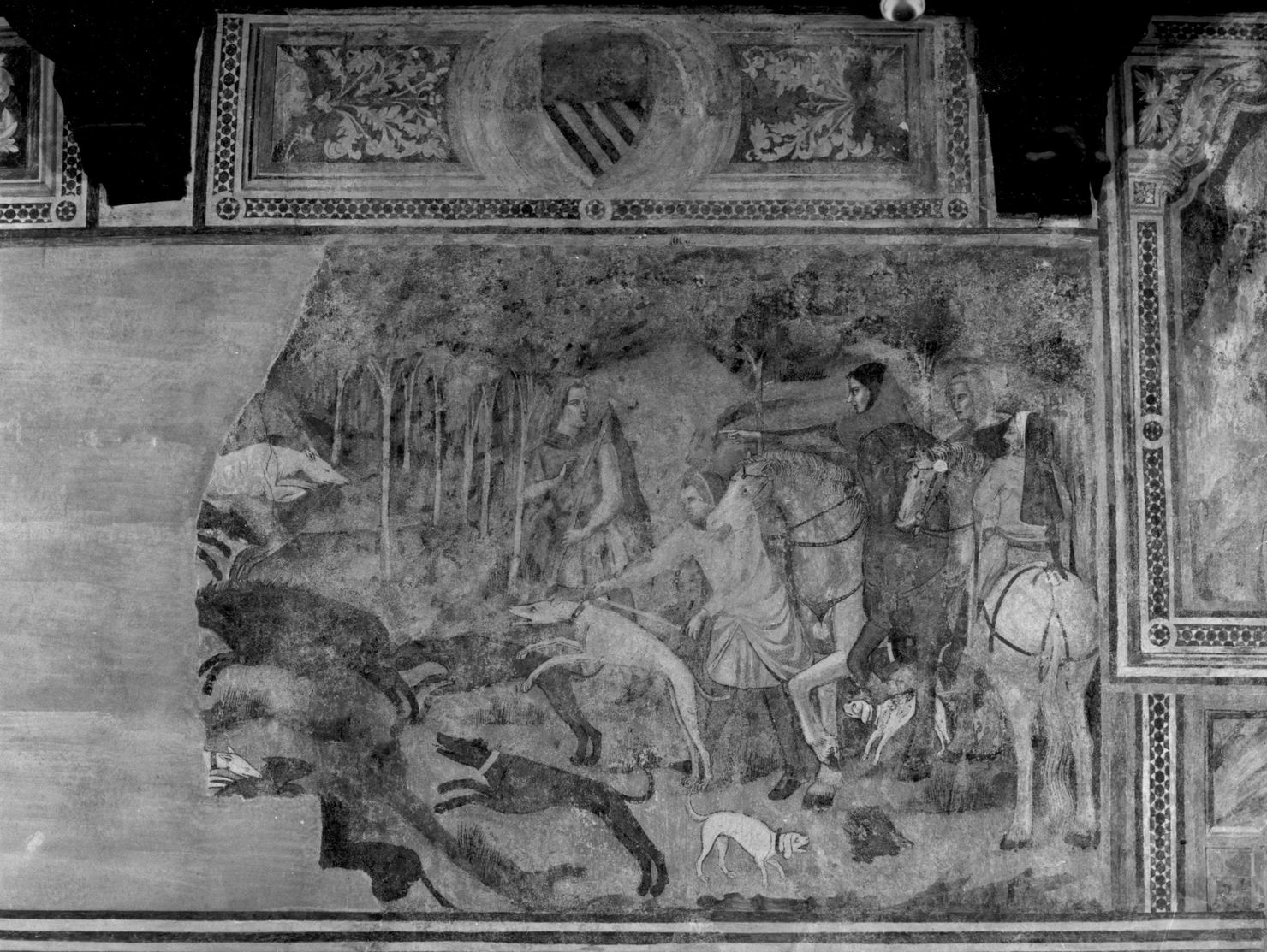 scena di caccia al cinghiale (dipinto, ciclo) di Bartolo di Fredi (ultimo quarto sec. XIV)