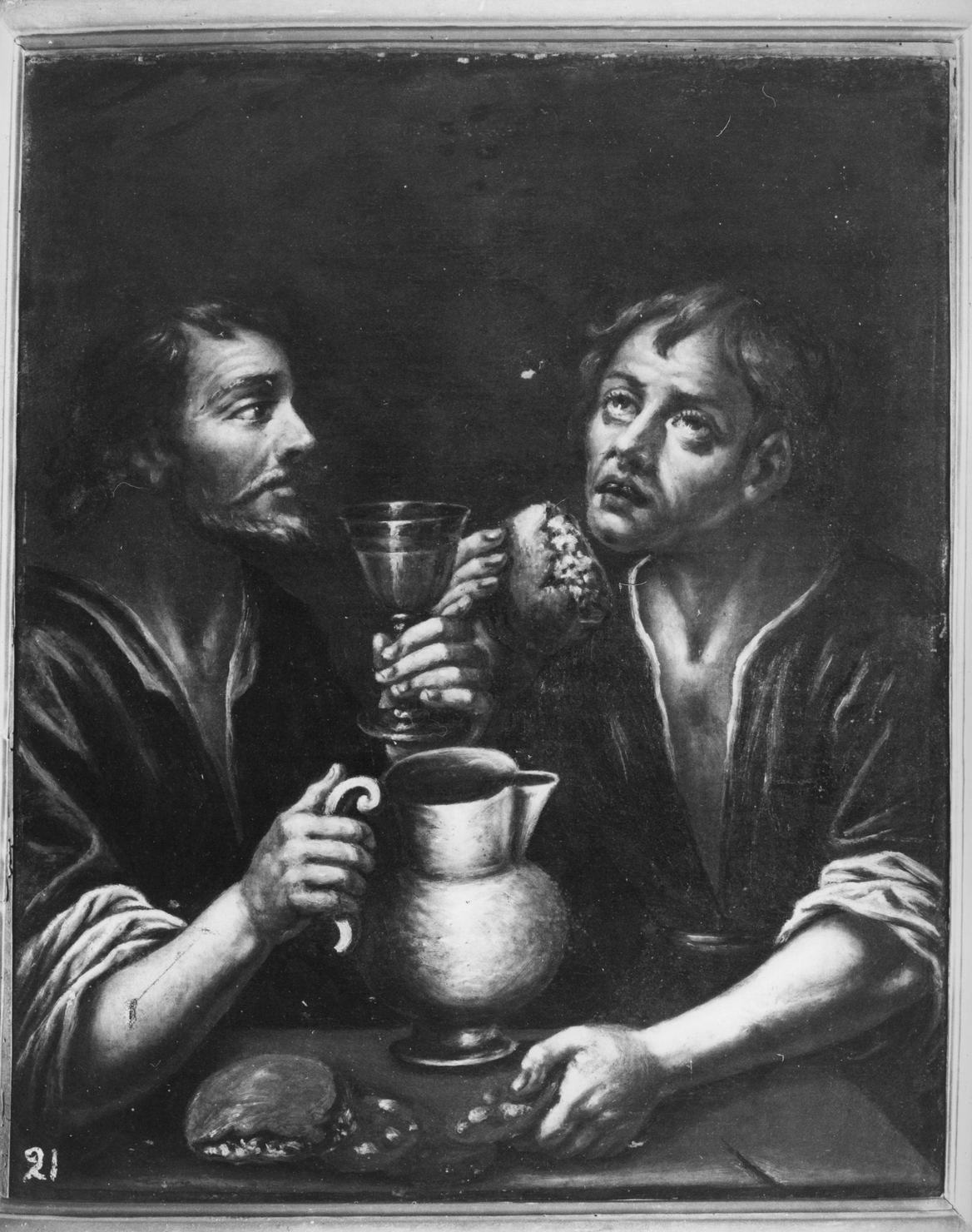 bevitori di vino (dipinto, elemento d'insieme) - ambito italiano (sec. XVII)