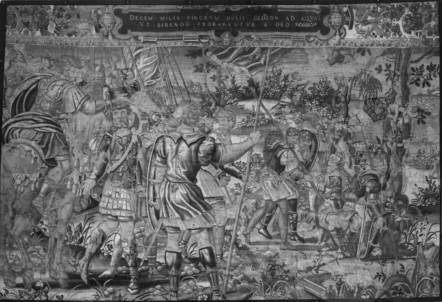 esercito di Gedeone la scelta dei Trecento (arazzo, elemento d'insieme) - manifattura fiamminga (sec. XVI)