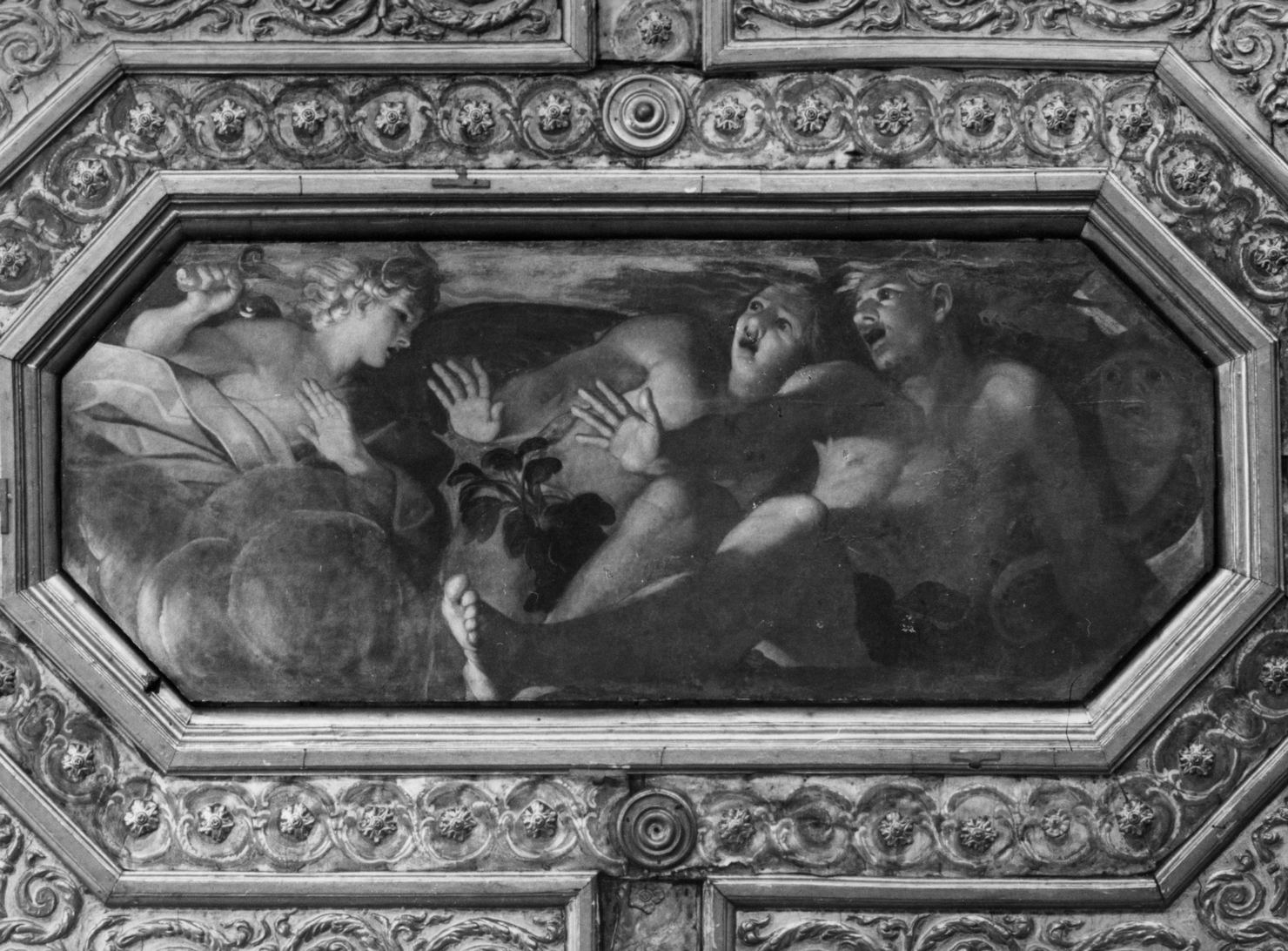 Adamo ed Eva cacciati dal paradiso terrestre (dipinto, elemento d'insieme) di Vanni Raffaello (sec. XVII)