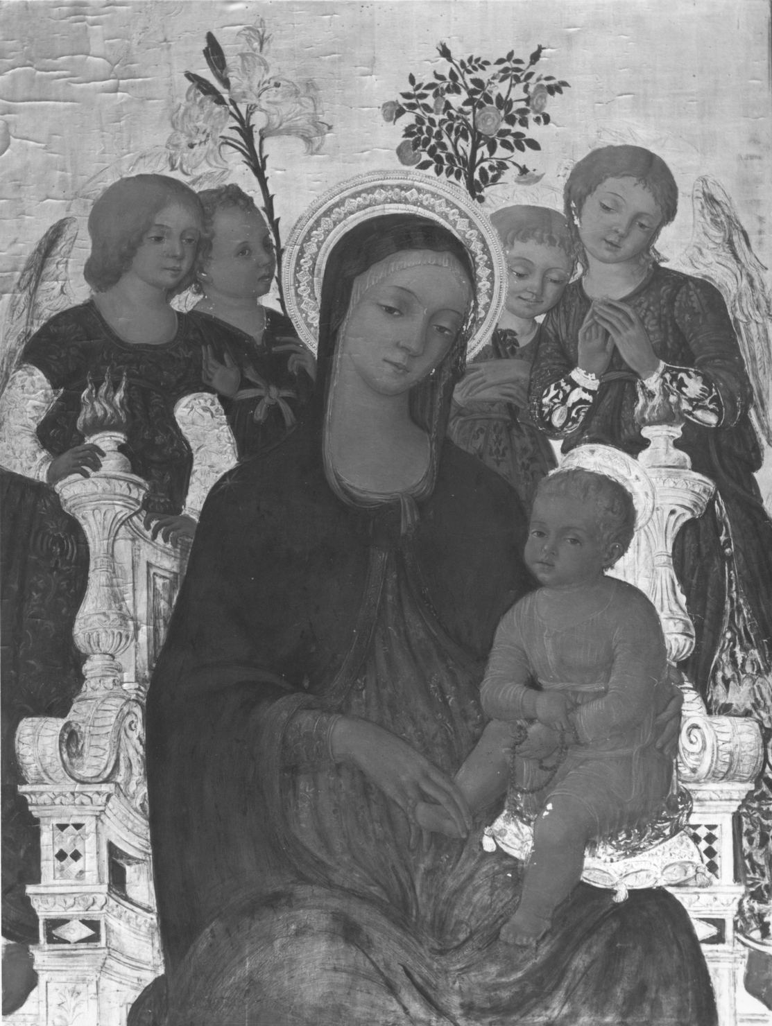 Madonna con Bambino in trono (dipinto) - bottega toscana (prima metà sec. XX)