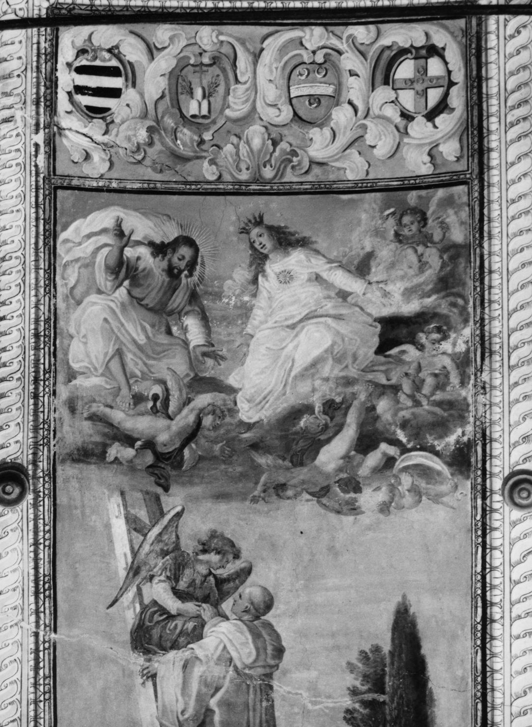 Beato Bernardo Tolomei ha la visione della scala celeste (dipinto, elemento d'insieme) di Moller Antonio Maria il giovane (sec. XVII)