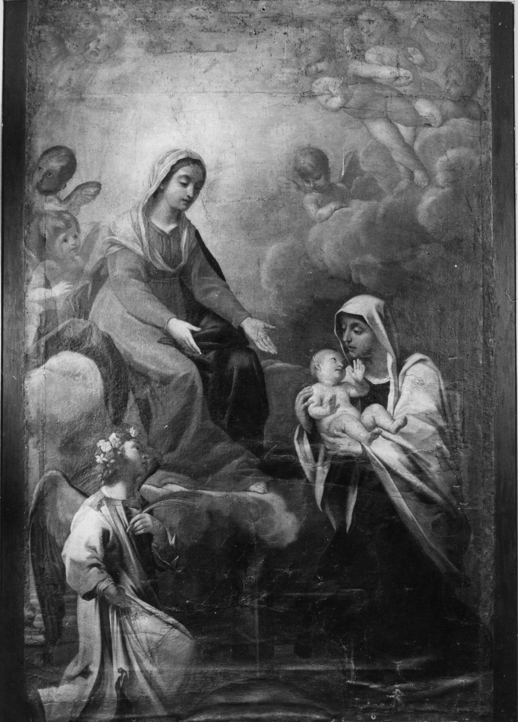 Madonna che porge il Bambino Gesù a santa Francesca Romana (dipinto, opera isolata) - ambito romano (?) (sec. XVII)