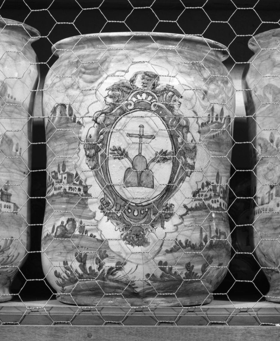 paesaggio (vaso da farmacia, elemento d'insieme) - manifattura senese (prima metà sec. XVIII)