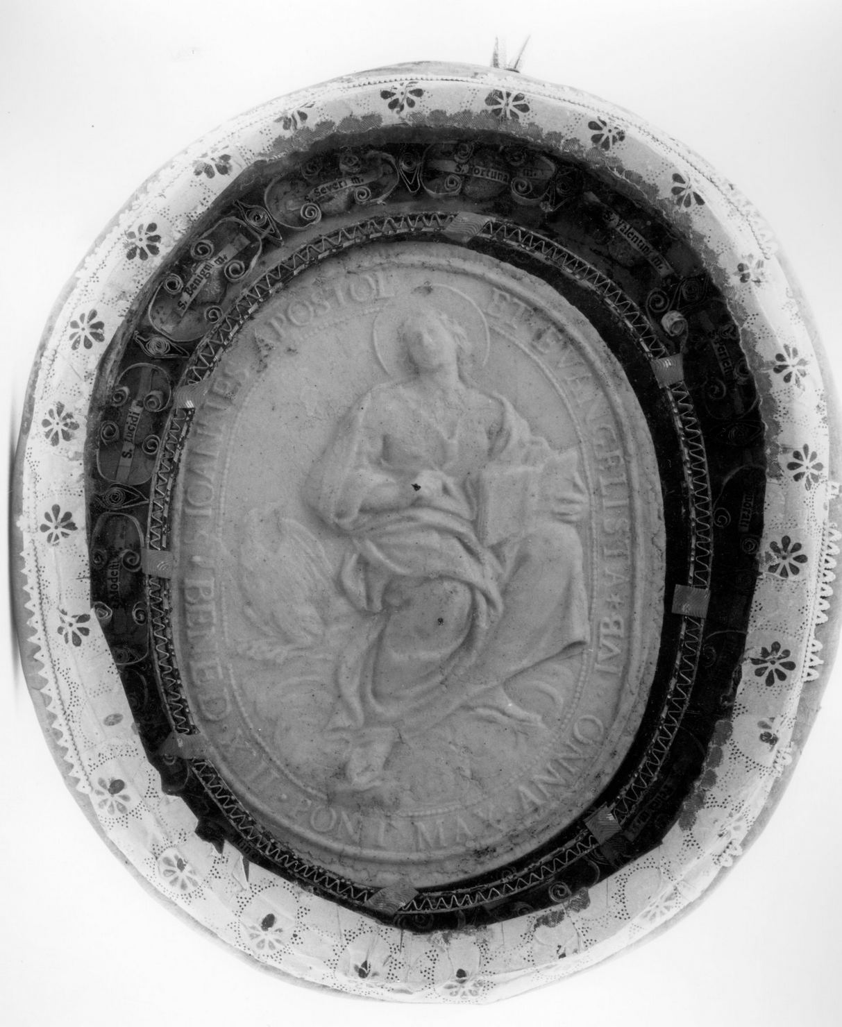 San Giovanni Evangelista (reliquiario - a tabella) - bottega romana, bottega senese (sec. XIX)