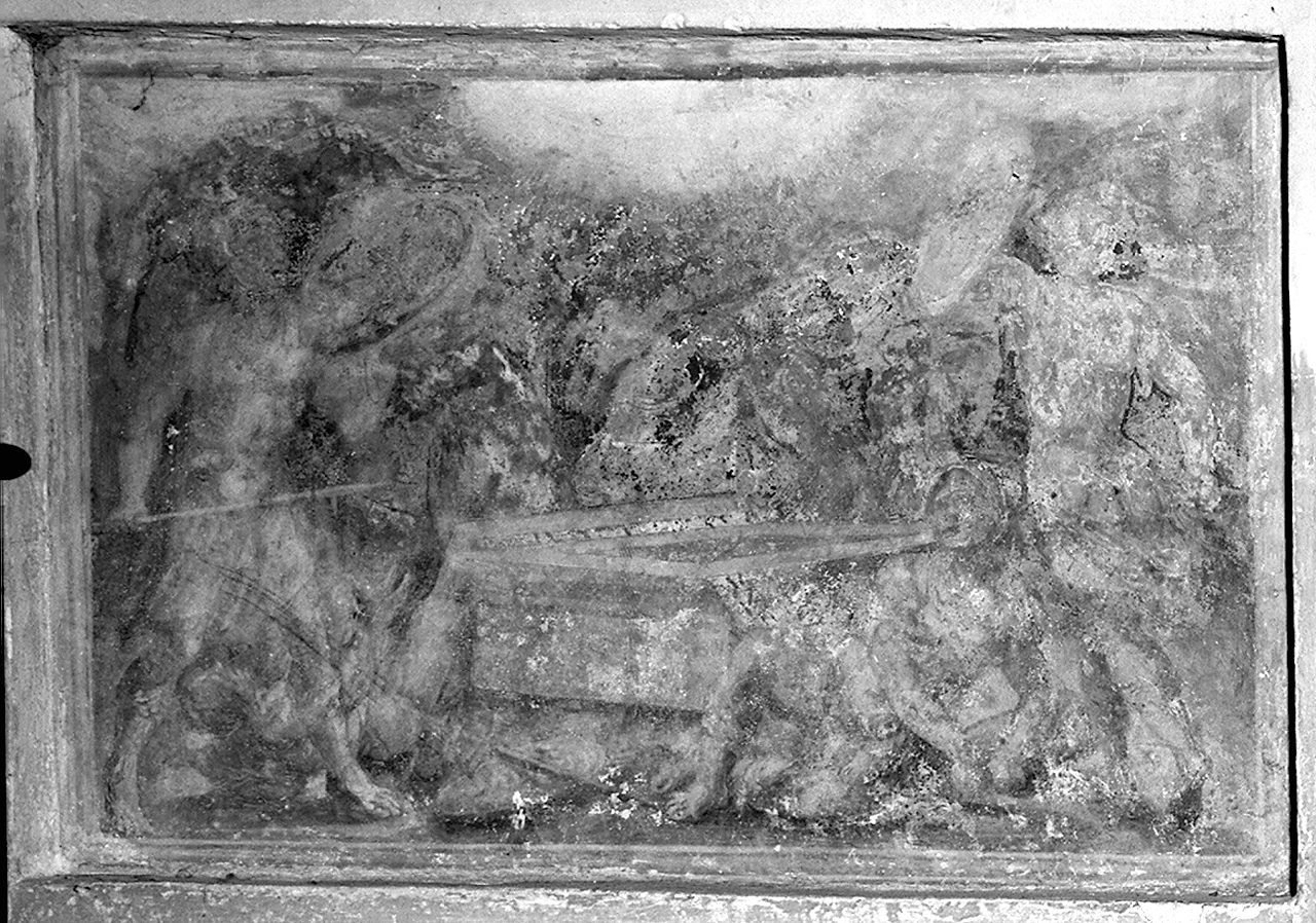 soldati atterriti di fronte al sepolcro vuoto di Cristo (dipinto, elemento d'insieme) di Salimbeni Ventura detto Bevilacqua (sec. XVI)