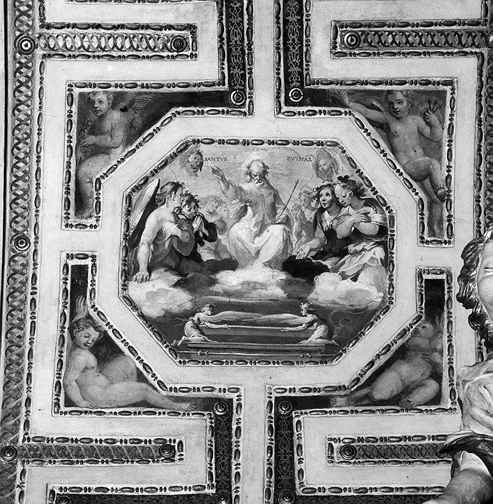 Dio Padre con angeli sopra all'arca dell'alleanza (dipinto, elemento d'insieme) di Salimbeni Ventura detto Bevilacqua (sec. XVI)