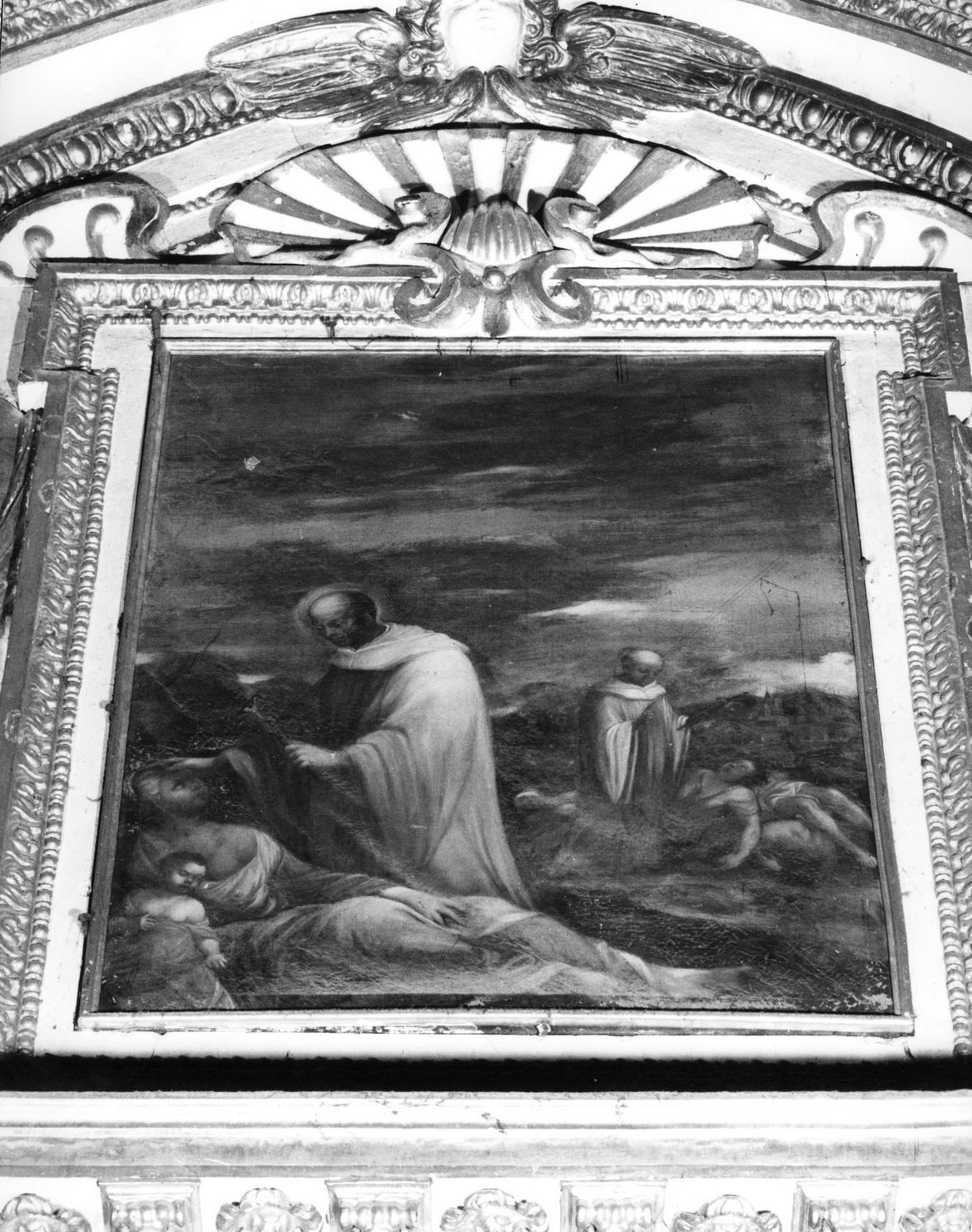 padri olivetani impartiscono l'estrema unzione (dipinto, elemento d'insieme) - ambito senese (secc. XVII/ XVIII)