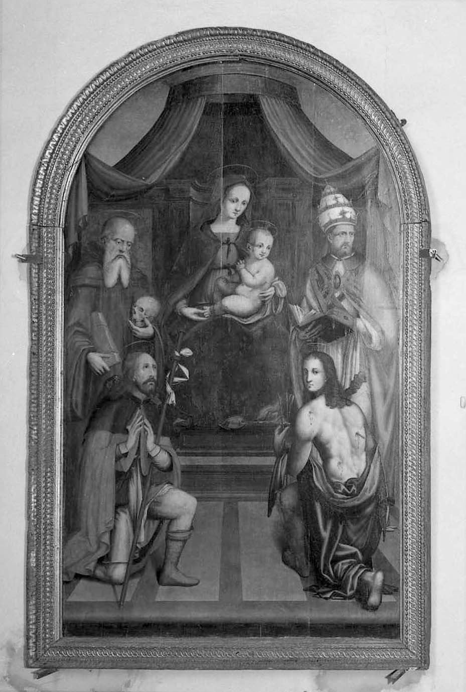 Madonna con Bambino in trono tra santi (dipinto) di Alberto Giovanni di Bartolomeo de' (sec. XVI)