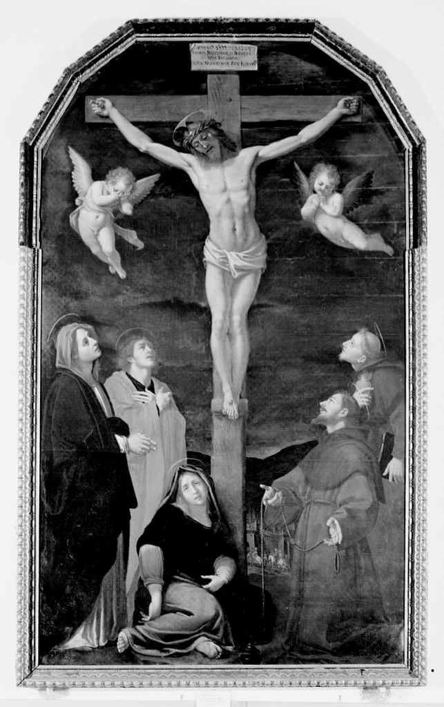 crocifissione di Cristo con la Madonna e santi (dipinto) di Boschi Fabrizio (sec. XVII)