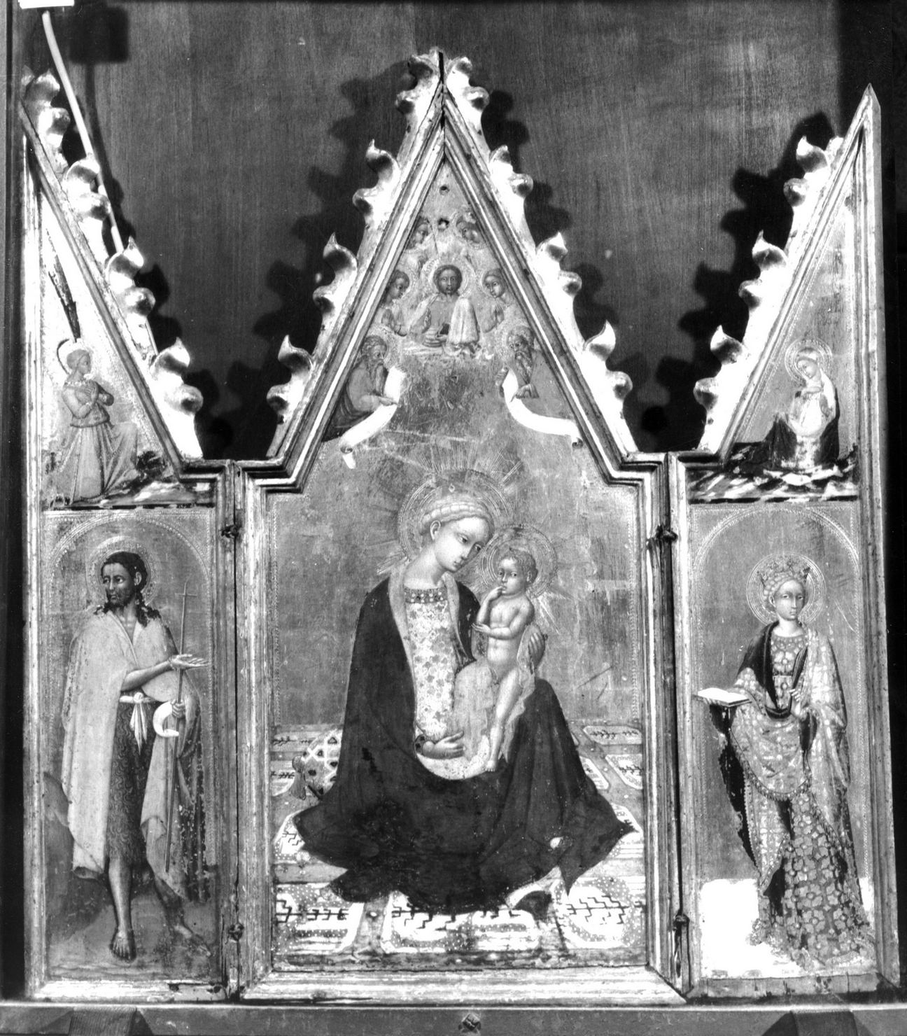 Madonna dell'Umiltà, Madonna con Bambino tra San Giovanni Battista e Santa Caterina d'Alessandria (dipinto) di Maestro dell'Osservanza (attribuito) (sec. XV)