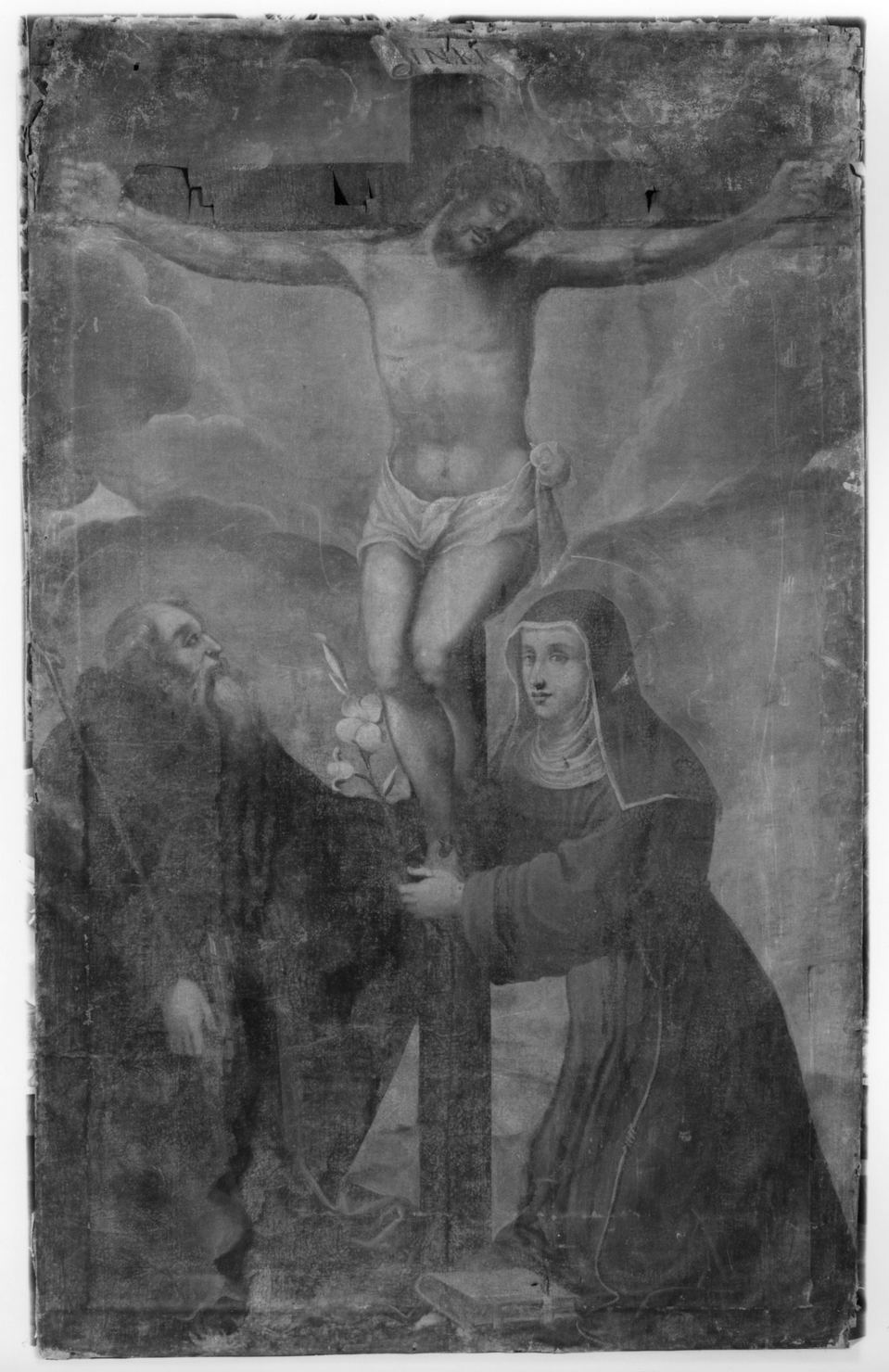 crocifissione di Cristo con Sant'Antonio Abate e Santa Chiara (dipinto) - ambito senese (seconda metà sec. XVII)