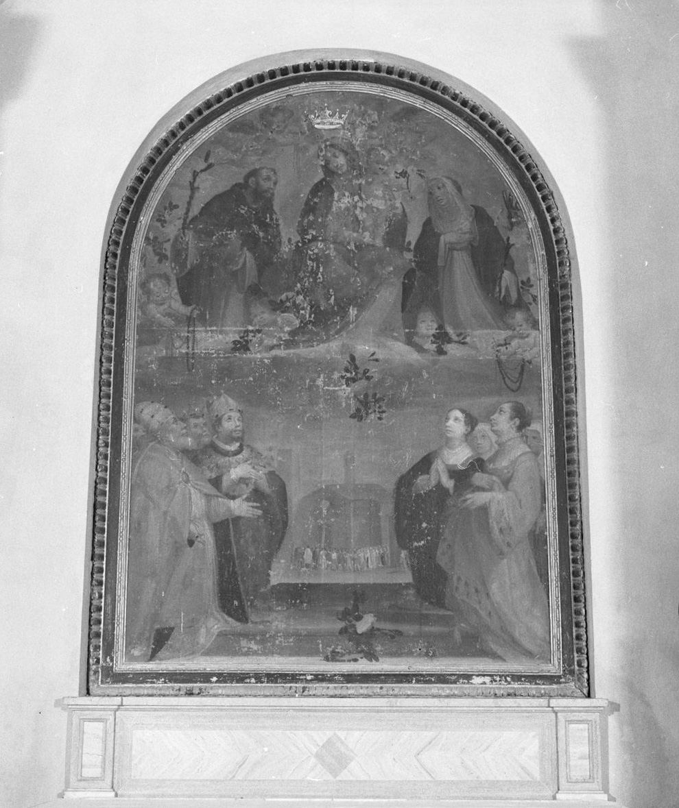 Madonna del Rosario con San Domenico, Santa Caterina da Siena e devoti (dipinto) di Casolani Alessandro (fine sec. XVI)