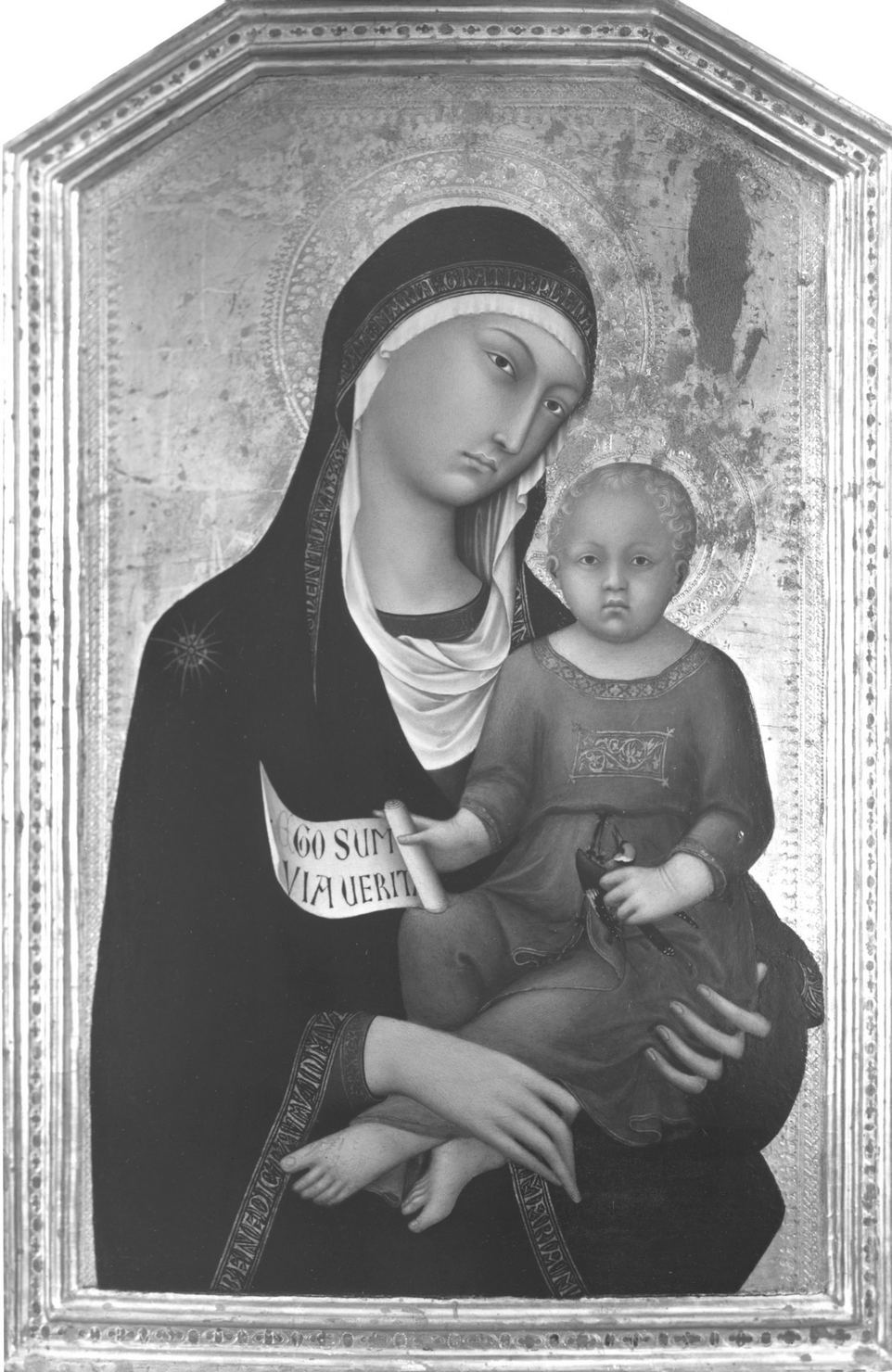 Madonna del Popolo, Madonna con Bambino che tiene in mano un cardellino (dipinto) di Memmi Lippo di Filippuccio (sec. XIV)