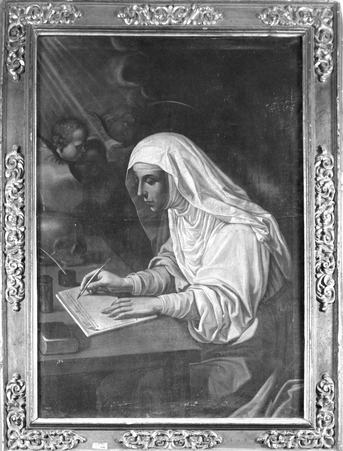 Santa Caterina in atto di scrivere (dipinto) - ambito senese (metà sec. XVIII)