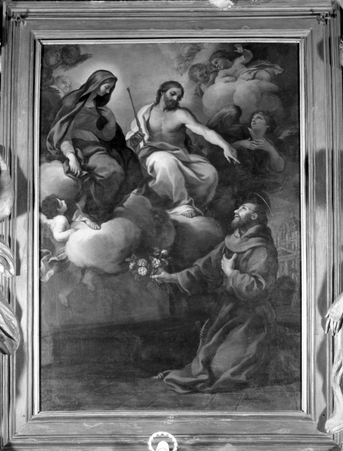 Cristo con la Madonna e San Francesco (dipinto) di Locatelli Pietro (sec. XVII)