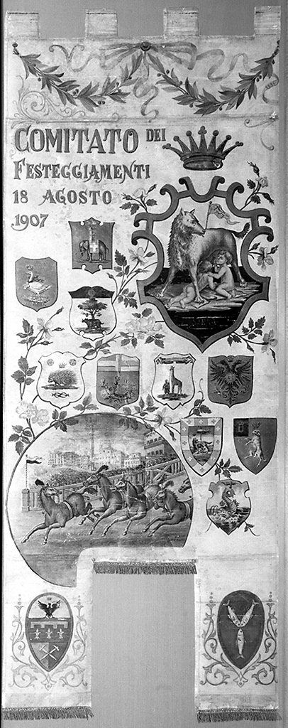 corsa di cavalli scossi in Piazza del Campo a Siena (palio) di Merlini Carlo (sec. XX)