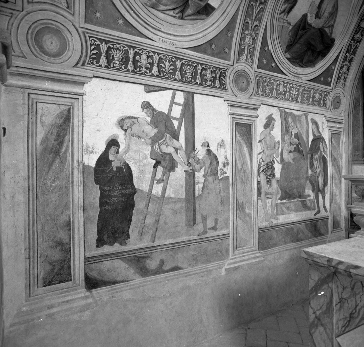 Madonna del Latte con San Sebastiano e San Rocco (dipinto, ciclo) di Girolamo di Domenico (attribuito) (sec. XV)