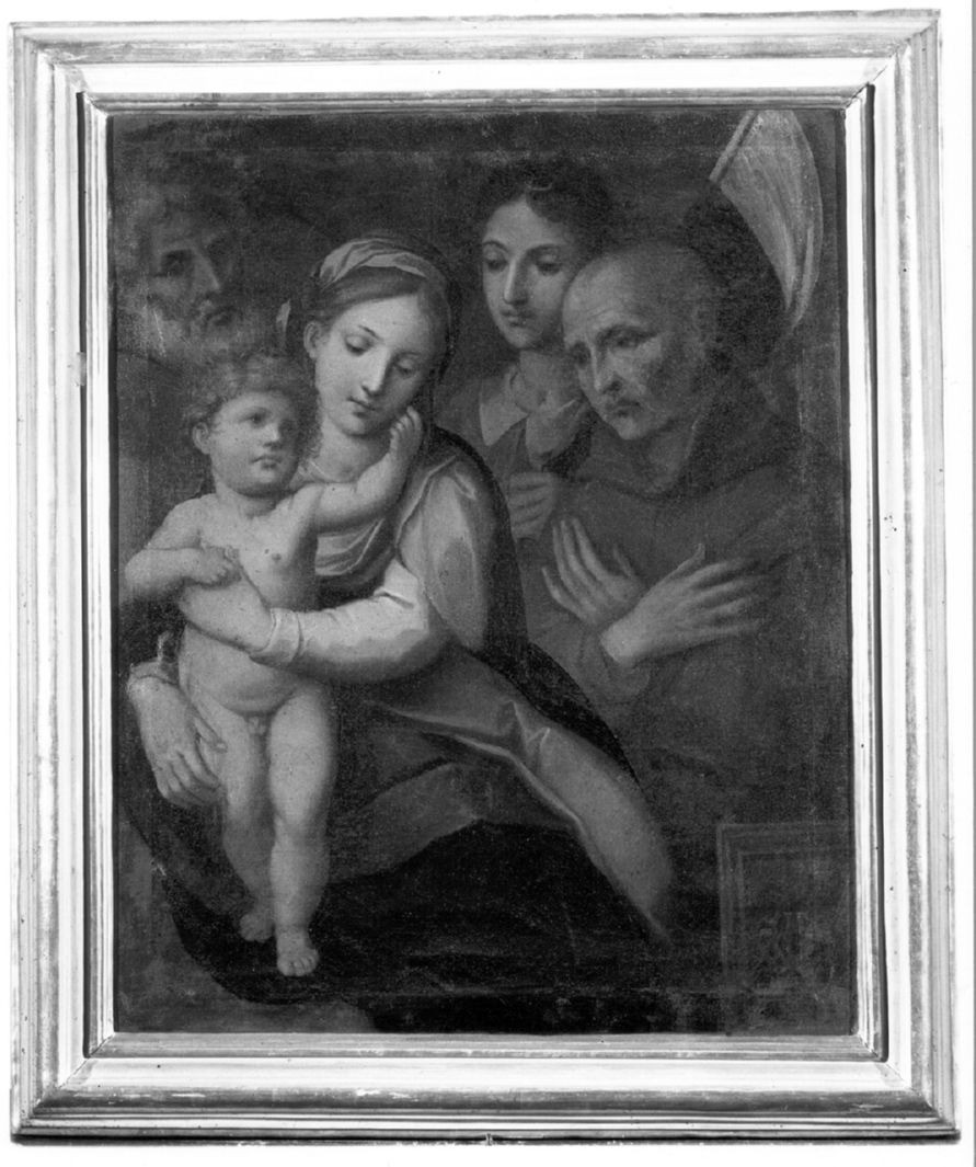 Sacra Famiglia con San Bernardino e Sant' Ansano (dipinto) - ambito senese (secc. XVI/ XVII)