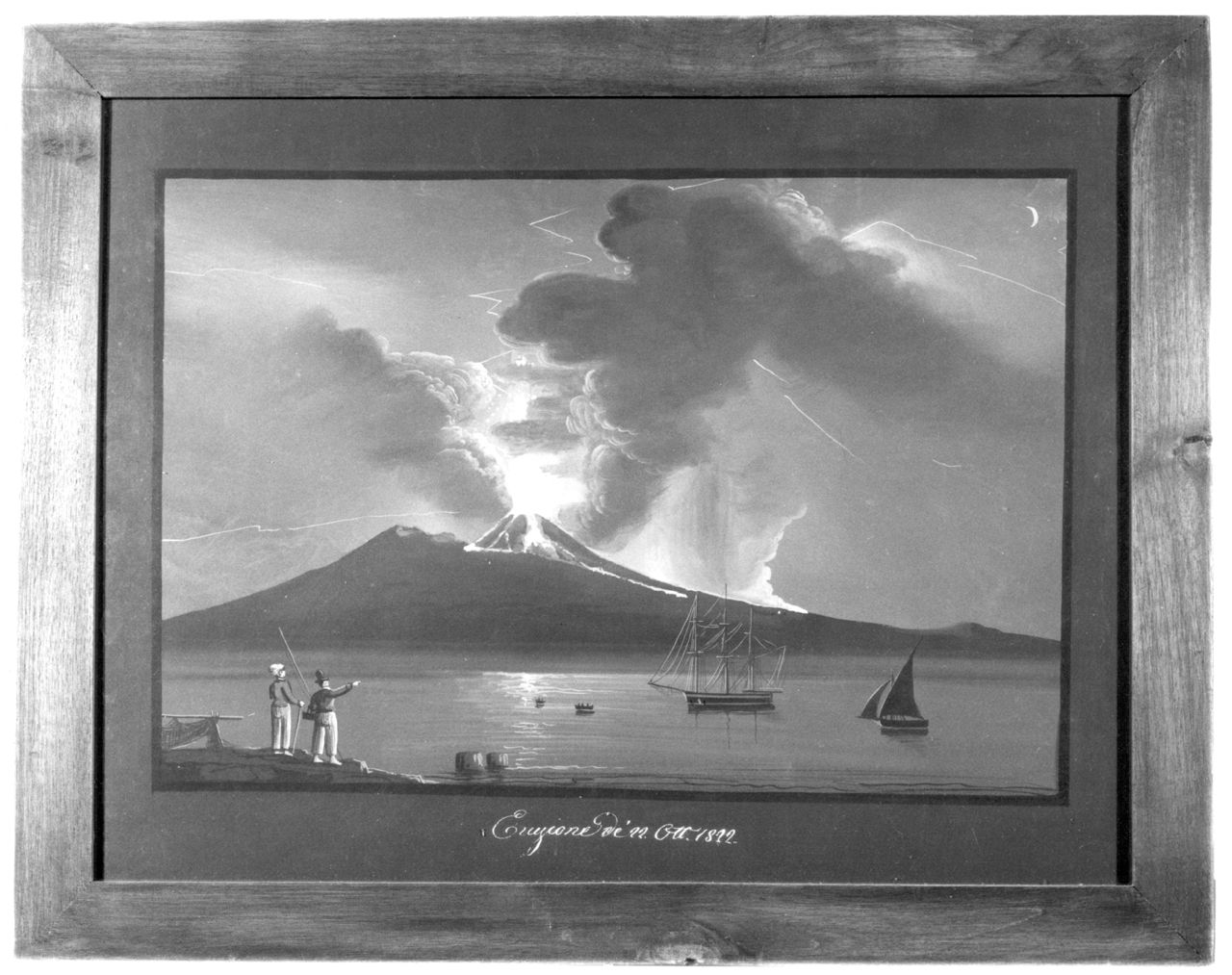 Eruzione de' 22. Ott. 1822, veduta con vulcano (dipinto, elemento d'insieme) - ambito napoletano (sec. XIX)