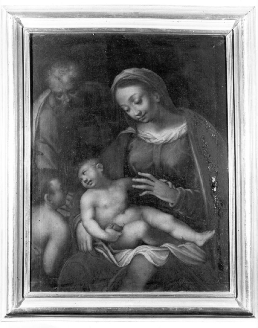 Sacra Famiglia con San Giovanni Battista bambino (dipinto) - ambito senese (secc. XVI/ XVII)