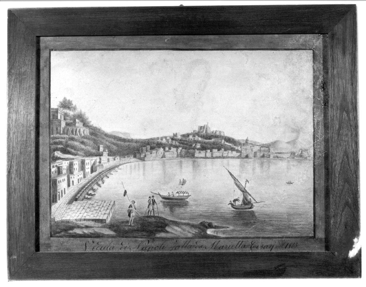 Veduta di Napoli, paesaggio marino (dipinto, elemento d'insieme) di Cesari Marietta (sec. XIX)