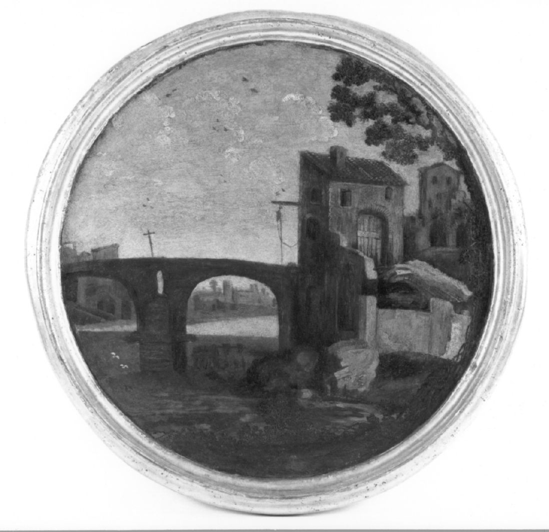 paesaggio fluviale (dipinto, elemento d'insieme) - ambito fiammingo (secc. XVII/ XVIII)