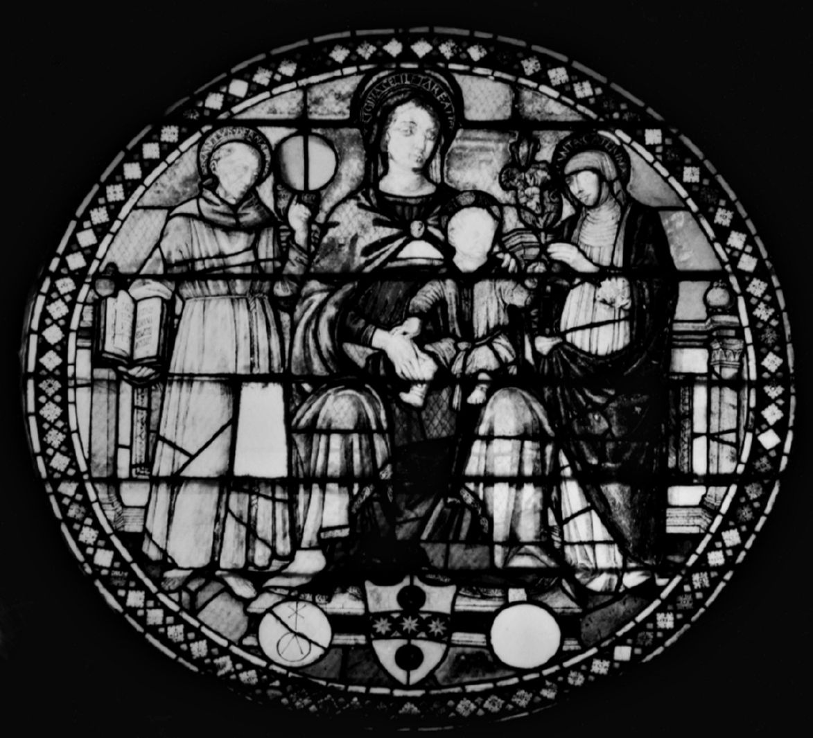 Madonna con Bambino con San Bernardino e Santa Caterina da Siena (vetrata) - ambito senese (sec. XV)