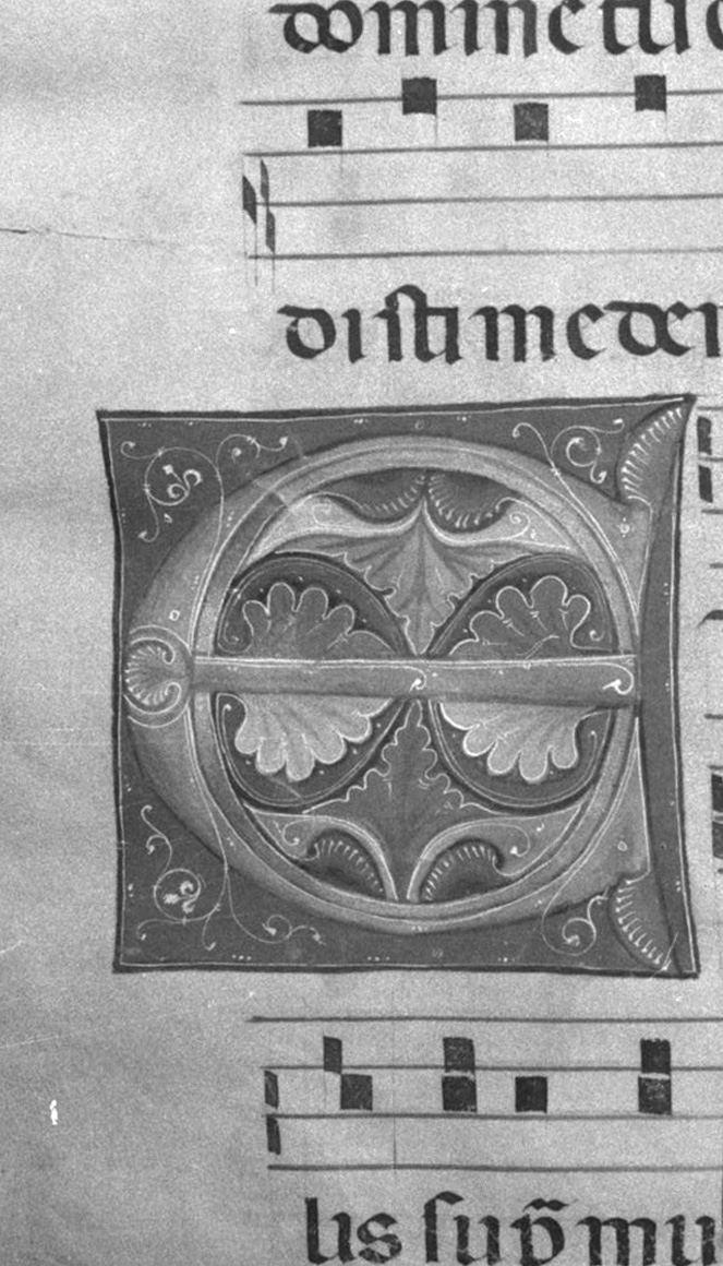 lettera vegetalizzata (miniatura, elemento d'insieme) - ambito toscano (secc. XIII/ XIV)