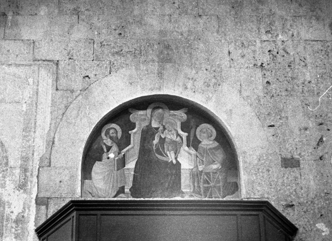 Madonna in trono con Bambino tra San Bartolomeo e Santa Caterina d'Alessandria (dipinto) di Taddeo di Bartolo (scuola) (seconda metà sec. XIV)