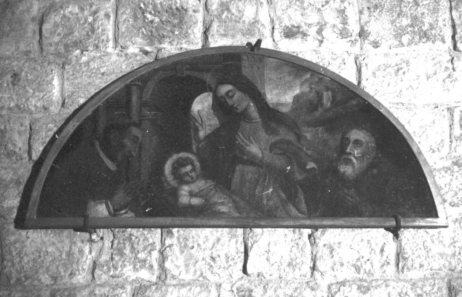 natività di Gesù con San Carlo ed il Beato Giacomo (dipinto) - ambito romano (sec. XVII)