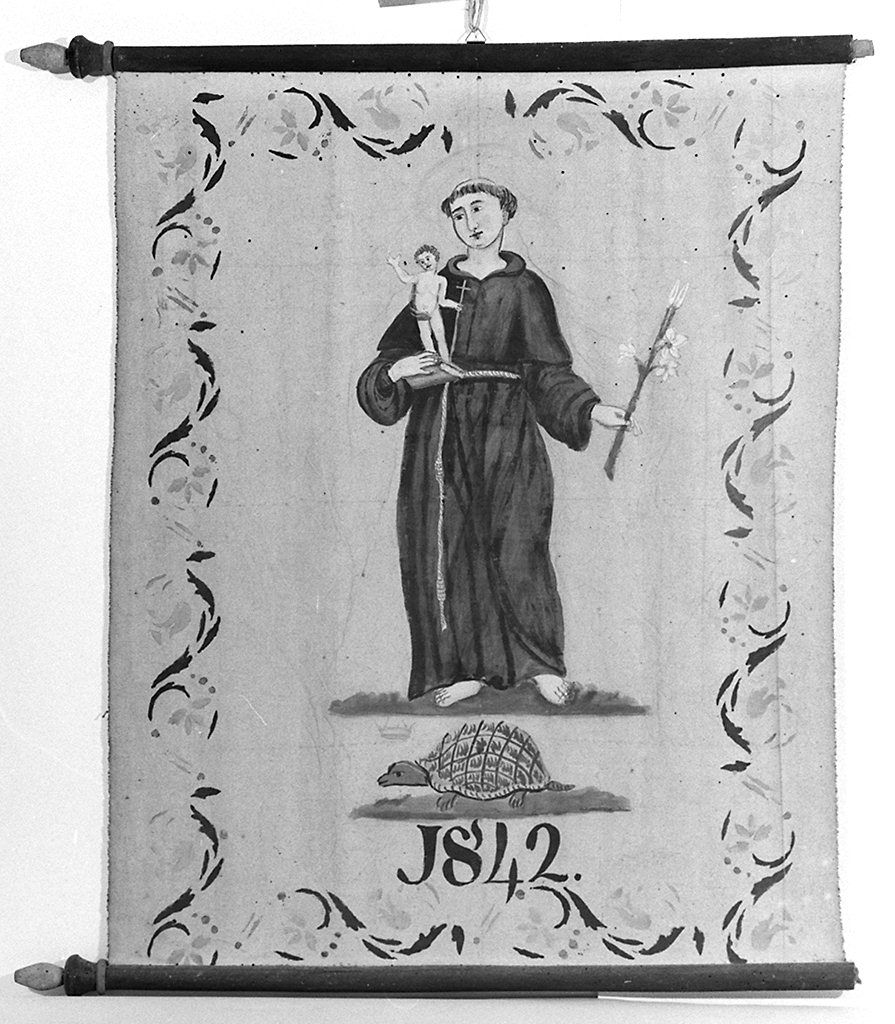 Sant'Antonio da Padova e stemma della contrada della Tartuca (stendardo) - manifattura senese (sec. XIX)