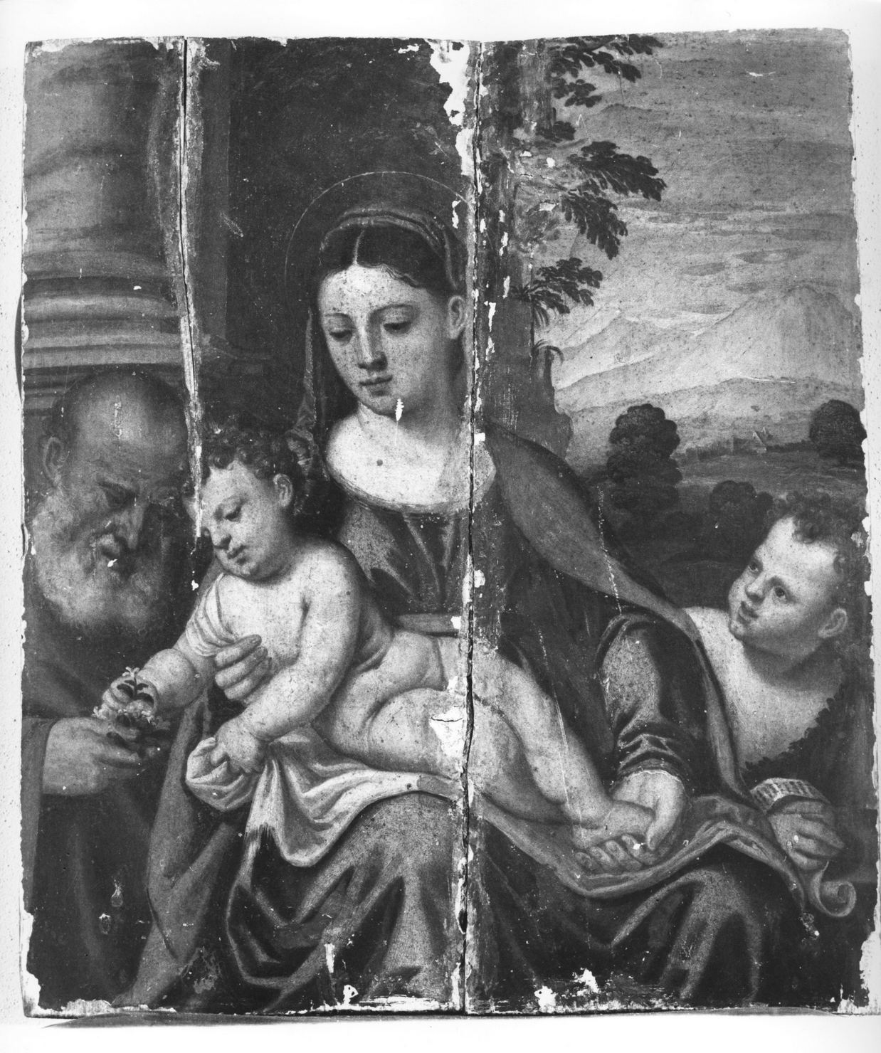 Sacra Famiglia con San Giovanni Battista bambino (dipinto) di Renzi Polidoro de' detto Polidoro da Lanciano (attribuito) (sec. XVI)