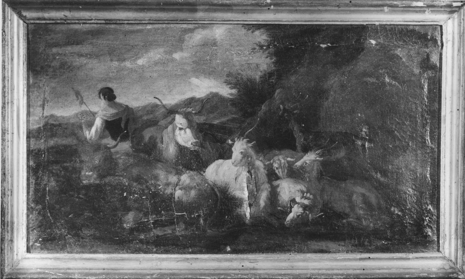 paesaggio con pastorella e armenti (dipinto, elemento d'insieme) di Daret Ernest (fine/inizio secc. XVII/ XVIII)