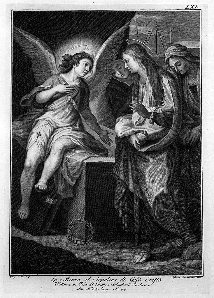 Pie donne al sepolcro (stampa, elemento d'insieme) di Colombini Cosimo, Pera Giuseppe (sec. XVIII)