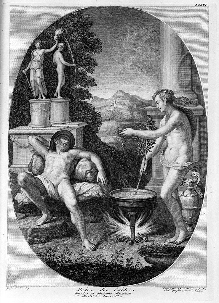 Medea ringiovanisce Esone (stampa, elemento d'insieme) di Lasinio Carlo, Gregori Ferdinando, Pera Giuseppe (sec. XVIII)