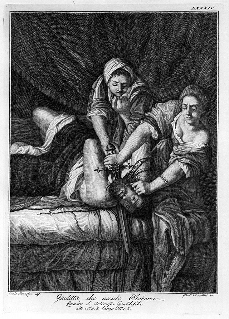 Giuditta decapita Oloferne (stampa, elemento d'insieme) di Vascellini Gaetano, Bozzolini Carlo (sec. XVIII)