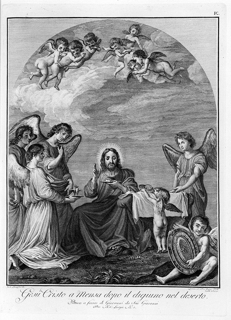 Cristo servito dagli angeli (stampa, elemento d'insieme) di Lasinio Carlo, Bozzolini Carlo (sec. XVIII)