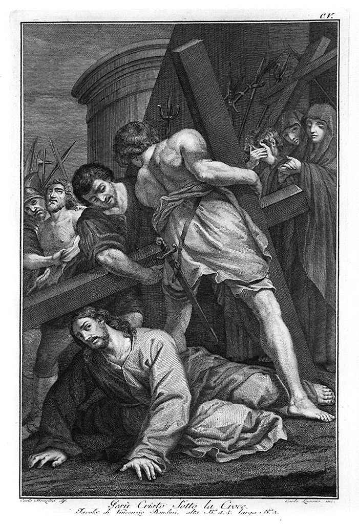 Cristo cade sotto la croce (stampa, elemento d'insieme) di Lasinio Carlo, Bozzolini Carlo (sec. XVIII)