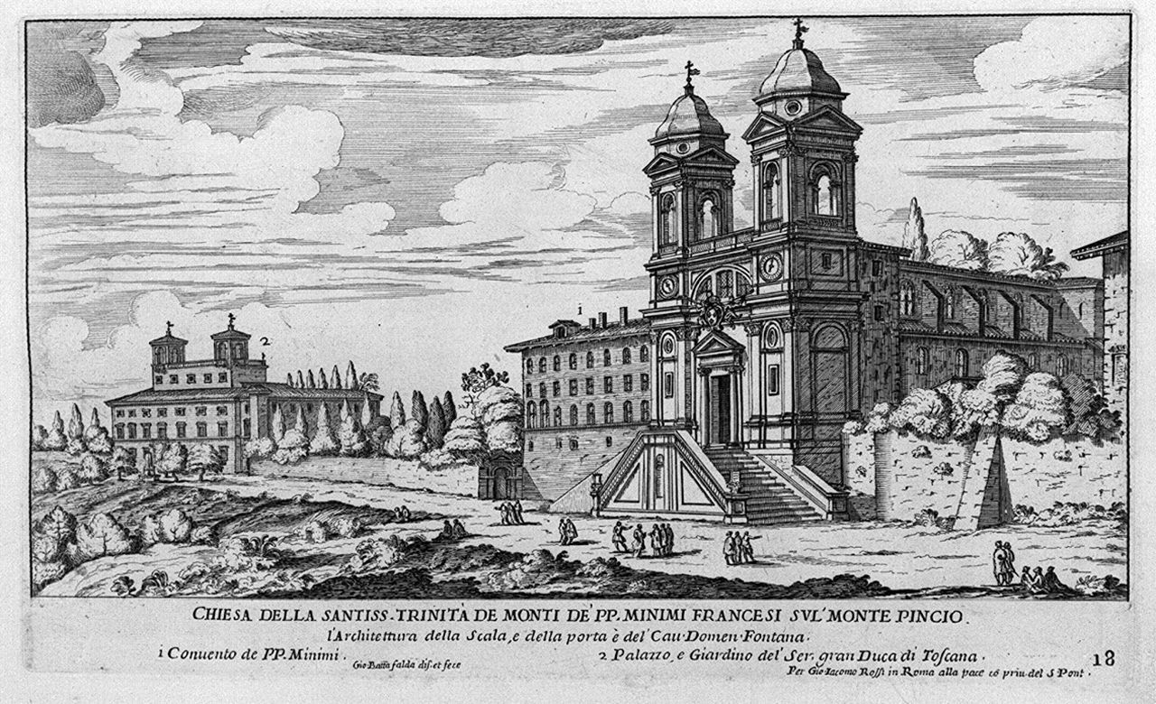 veduta di Trinità dei Monti e di villa Medici a Roma (stampa, elemento d'insieme) di Falda Giovan Battista (sec. XVII)
