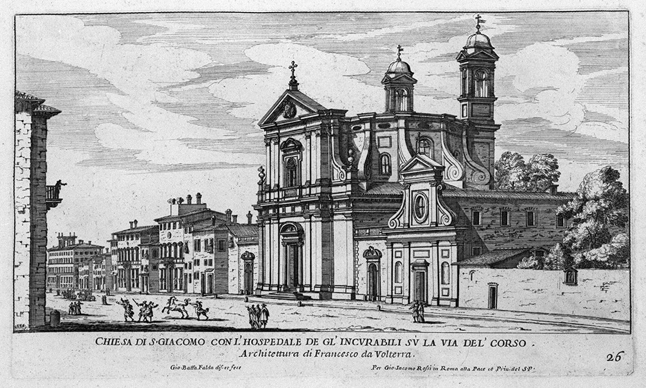 veduta della chiesa di San Giacomo degli Incurabili a Roma (stampa, elemento d'insieme) di Falda Giovan Battista (sec. XVII)
