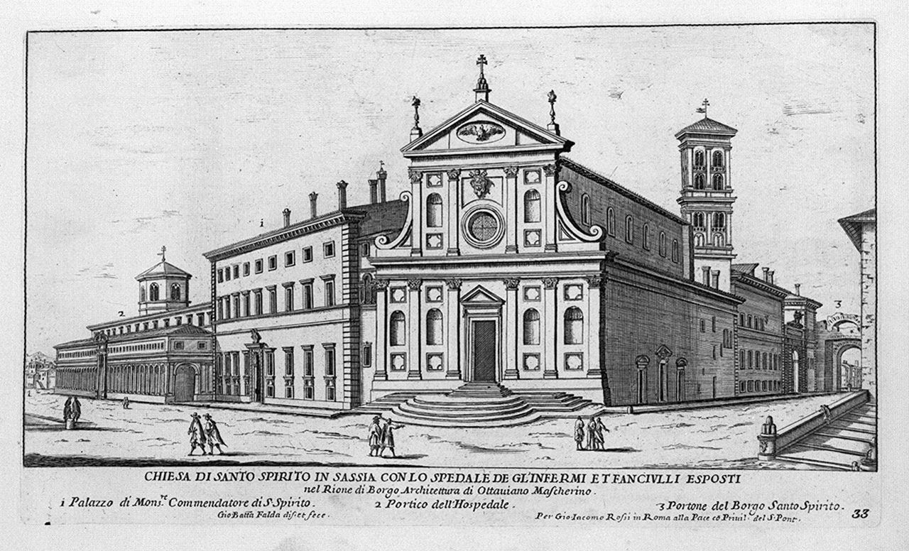 veduta dell'ospedale di Santo Spirito in Sassia a Roma (stampa, elemento d'insieme) di Falda Giovan Battista (sec. XVII)