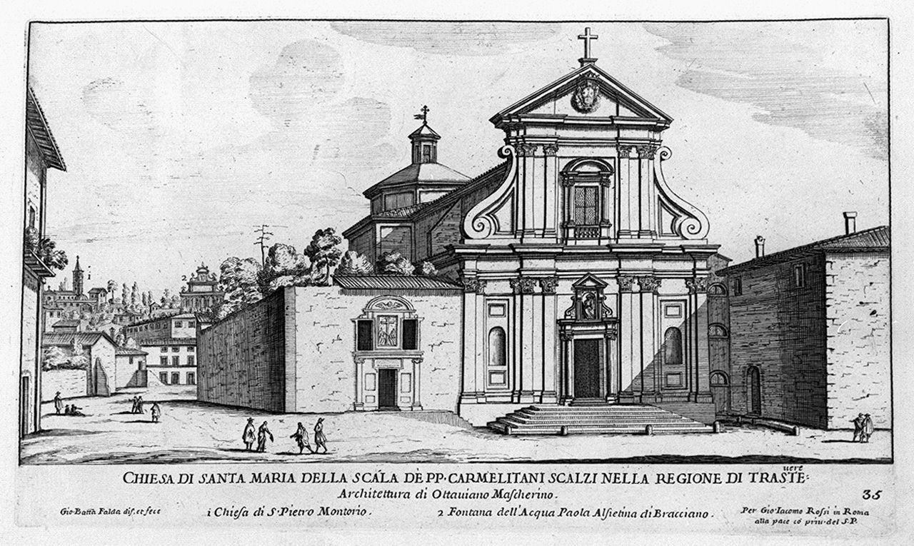 veduta della chiesa di Santa Maria della Scala a Roma (stampa, elemento d'insieme) di Falda Giovan Battista (sec. XVII)