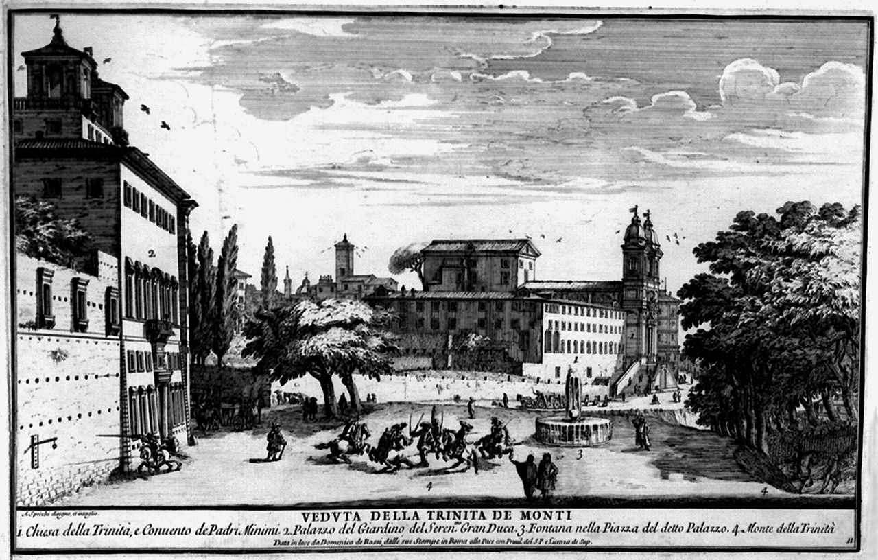 veduta di Trinità dei Monti e di villa Medici a Roma (stampa, elemento d'insieme) di Specchi Alessandro (sec. XVII)