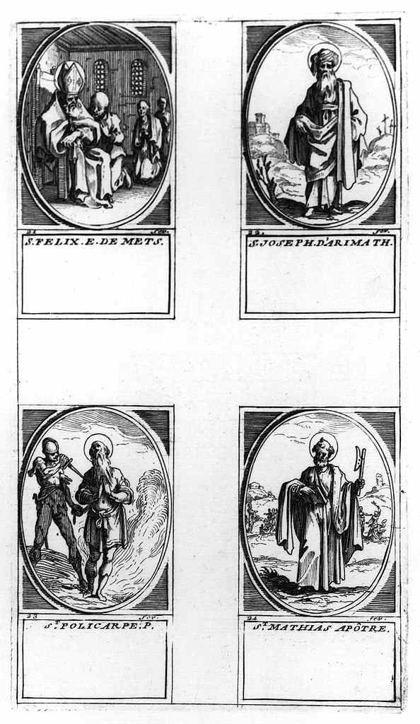 San Policarpo pugnalato da un soldato e Santi (stampa, elemento d'insieme) di Callot Jacques (e aiuti) (metà sec. XVII, sec. XVIII)