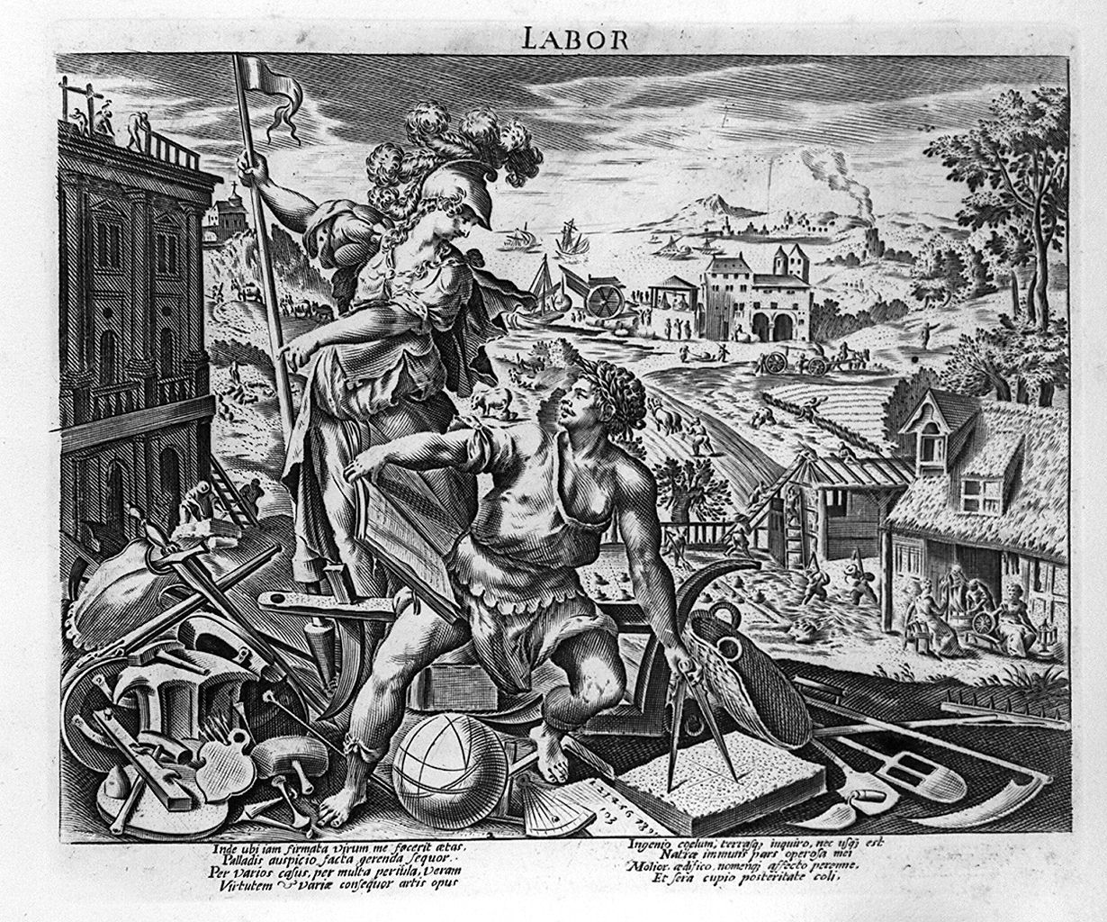 allegoria del lavoro (stampa, elemento d'insieme) di Sadeler Raphael il Vecchio, Vos Marten de (seconda metà sec. XVI, sec. XVII)