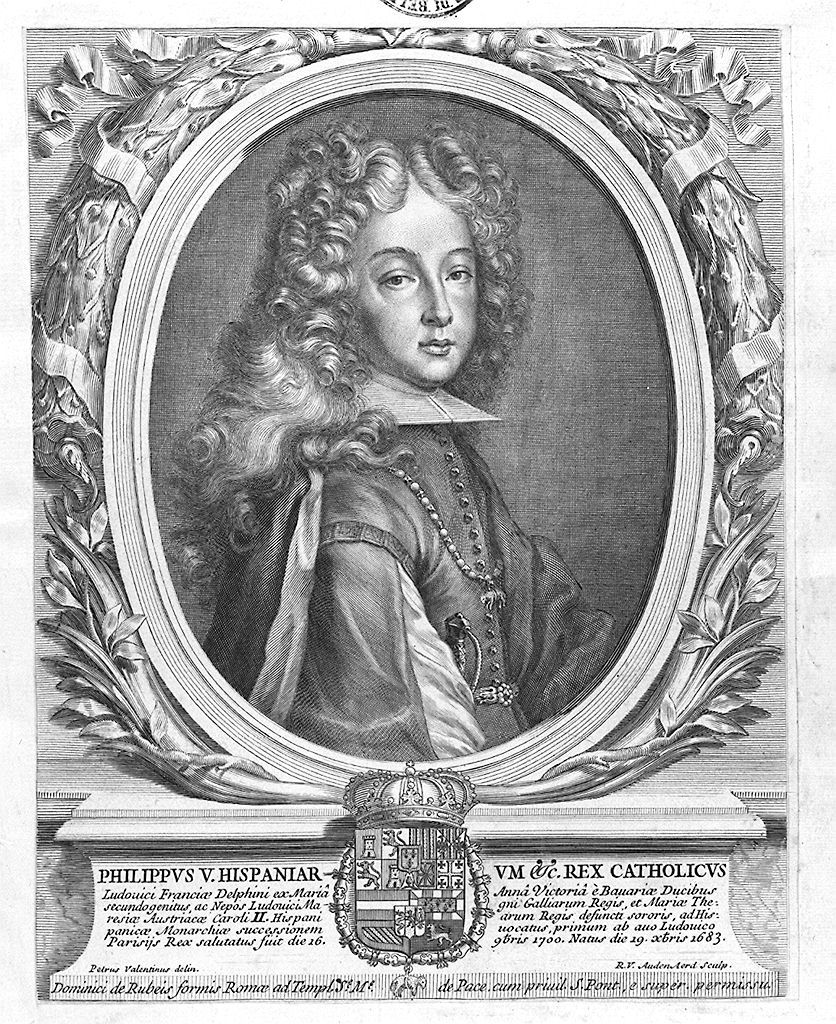 ritratto di Filippo V di Spagna (stampa) di Valentini Pietro (primo quarto sec. XVIII)