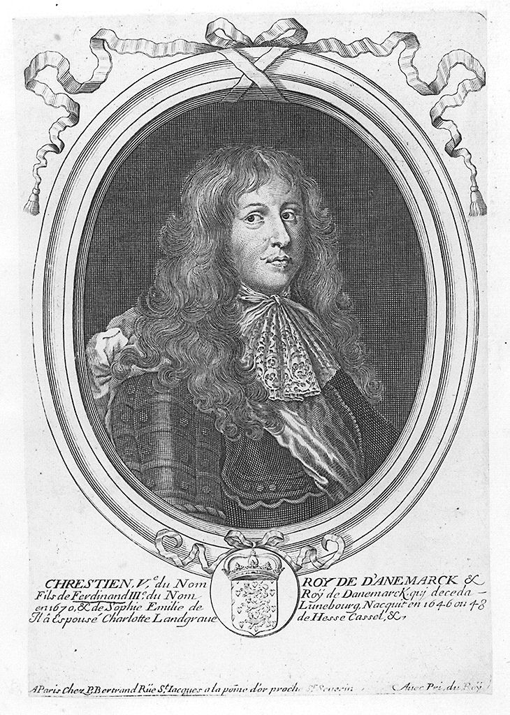 ritratto di Cristiano V re di Danimarca (stampa) di Larmessin Nicolas de (ultimo quarto sec. XVII)