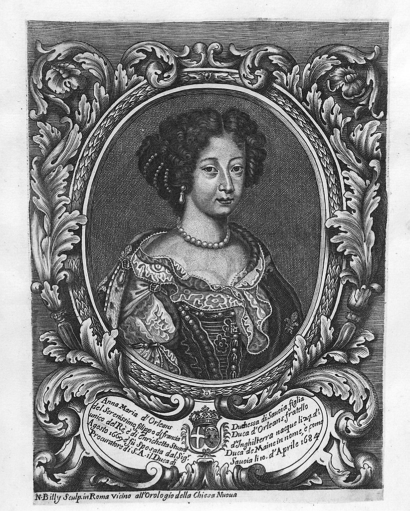 ritratto di Anna Maria d'Orleans (stampa) di Billy Nicolo' il Giovane (prima metà sec. XVIII)