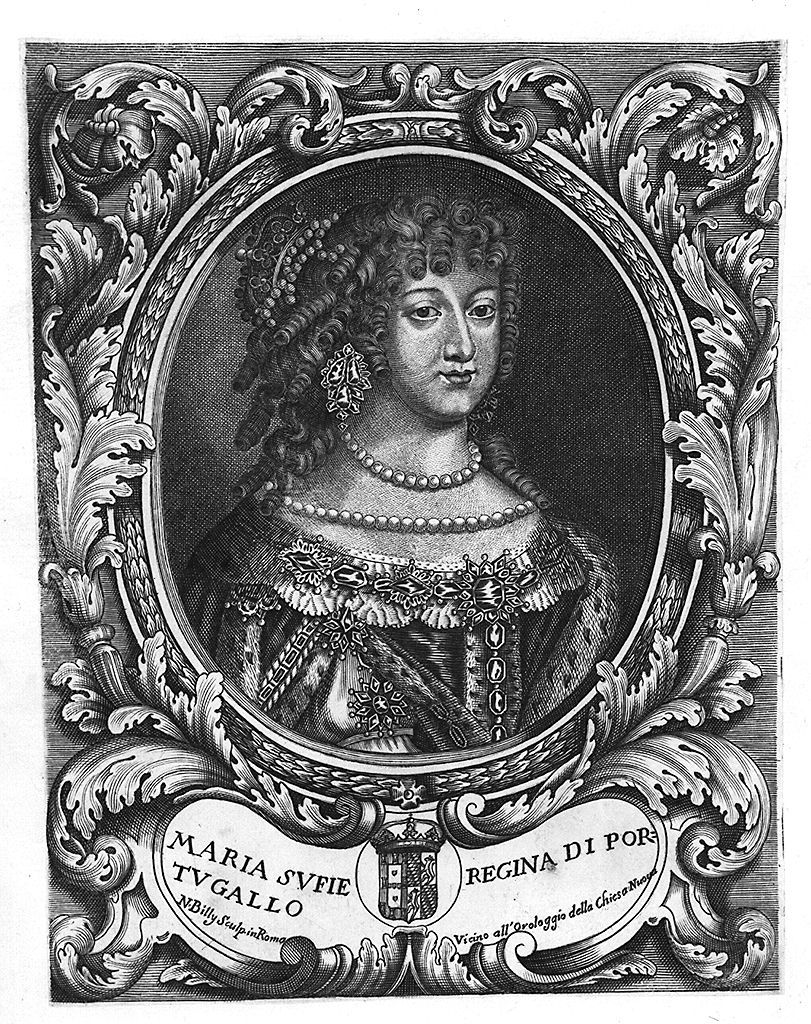 ritratto di Maria Sofia regina del Portogallo (stampa) di Billy Nicolo' il Giovane (prima metà sec. XVIII)
